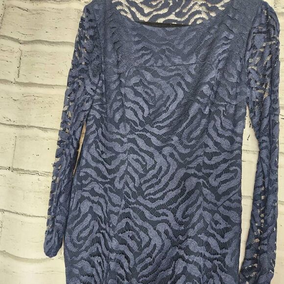 Monique Lhuillier Lined Lace Silk Gown Dress Navy Size 10 - Picture 7 of 16
